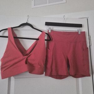 Fabletics Women's Red Bike Shorts and Sports Bra Set